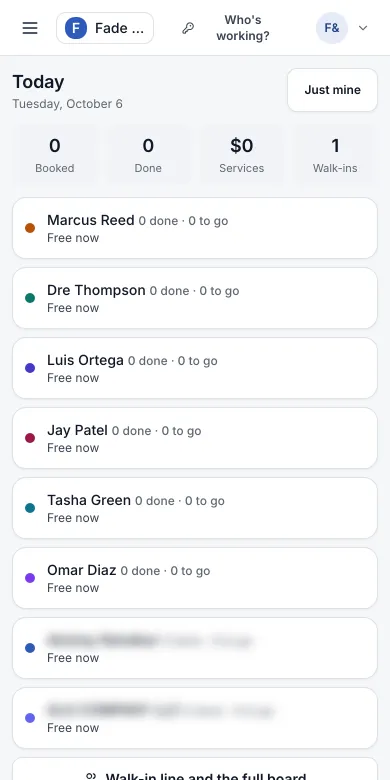 My day on a phone: the next client with check-in and start buttons